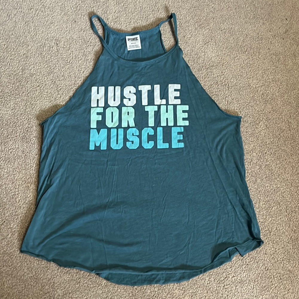 PINK Hustle For The Muscle green tank-Medium